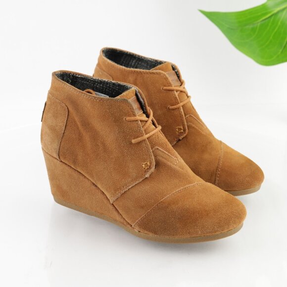 Toms Womens Kala Boots Size 7.5 Camel Tan Suede Wedge Heel Lace Up Desert Bootie - Picture 11 of 11